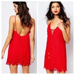 TJD Revolve Private Beach Floral Lace Mini Dress in Red Crimson Size Medium